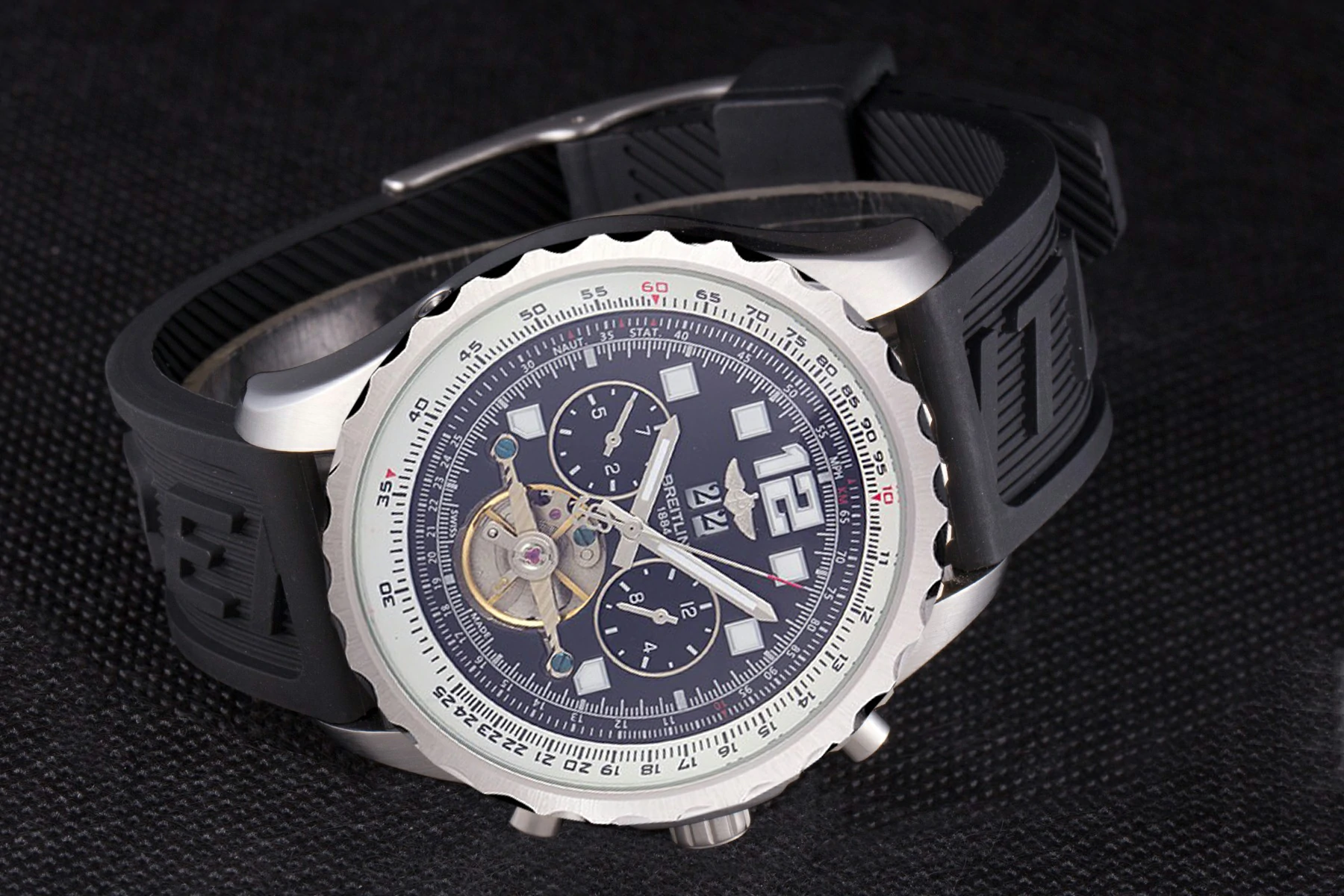 Breitling Navitimer Rubber Strap Black Dial new121307