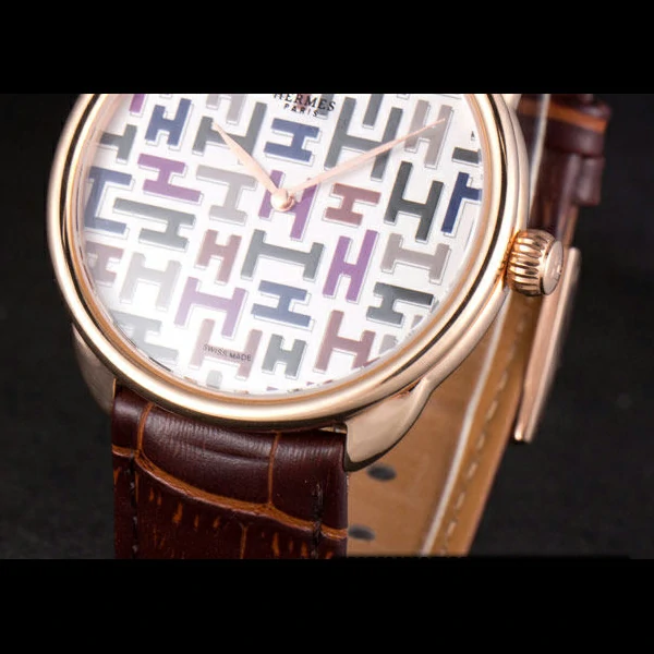 Hermes Classic Croco Leather Strap Multicolor Patterned Logo Dial new59408