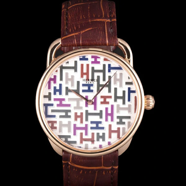 Hermes Classic Croco Leather Strap Multicolor Patterned Logo Dial new59408