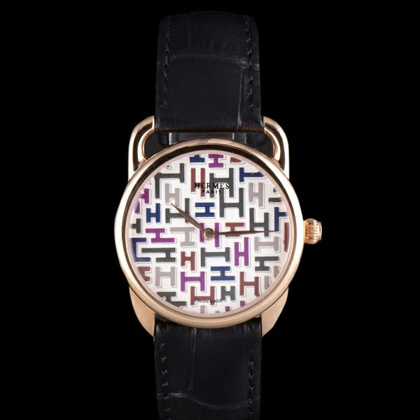 Hermes Classic Croco Leather Strap Multicolor Patterned Logo Dial new59412