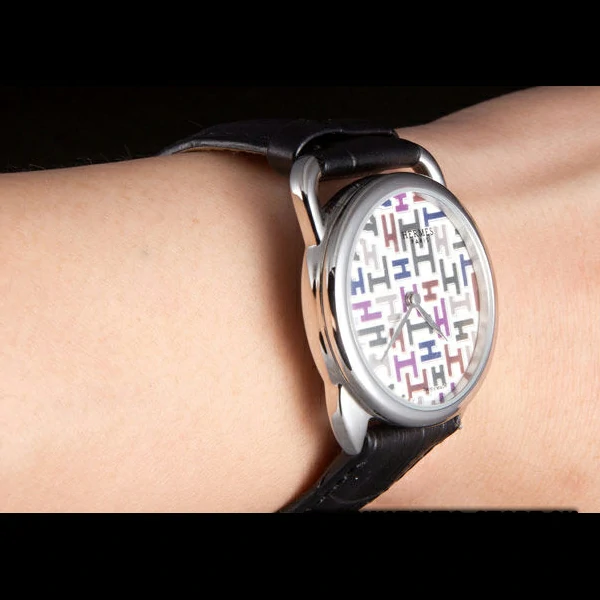 Hermes Classic Croco Leather Strap Multicolor Patterned Logo Dial new59413