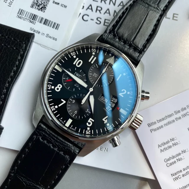 IWC IW377701 Pilot Chronograph – Classic 43mm Black Dial Automatic Aviation Watch